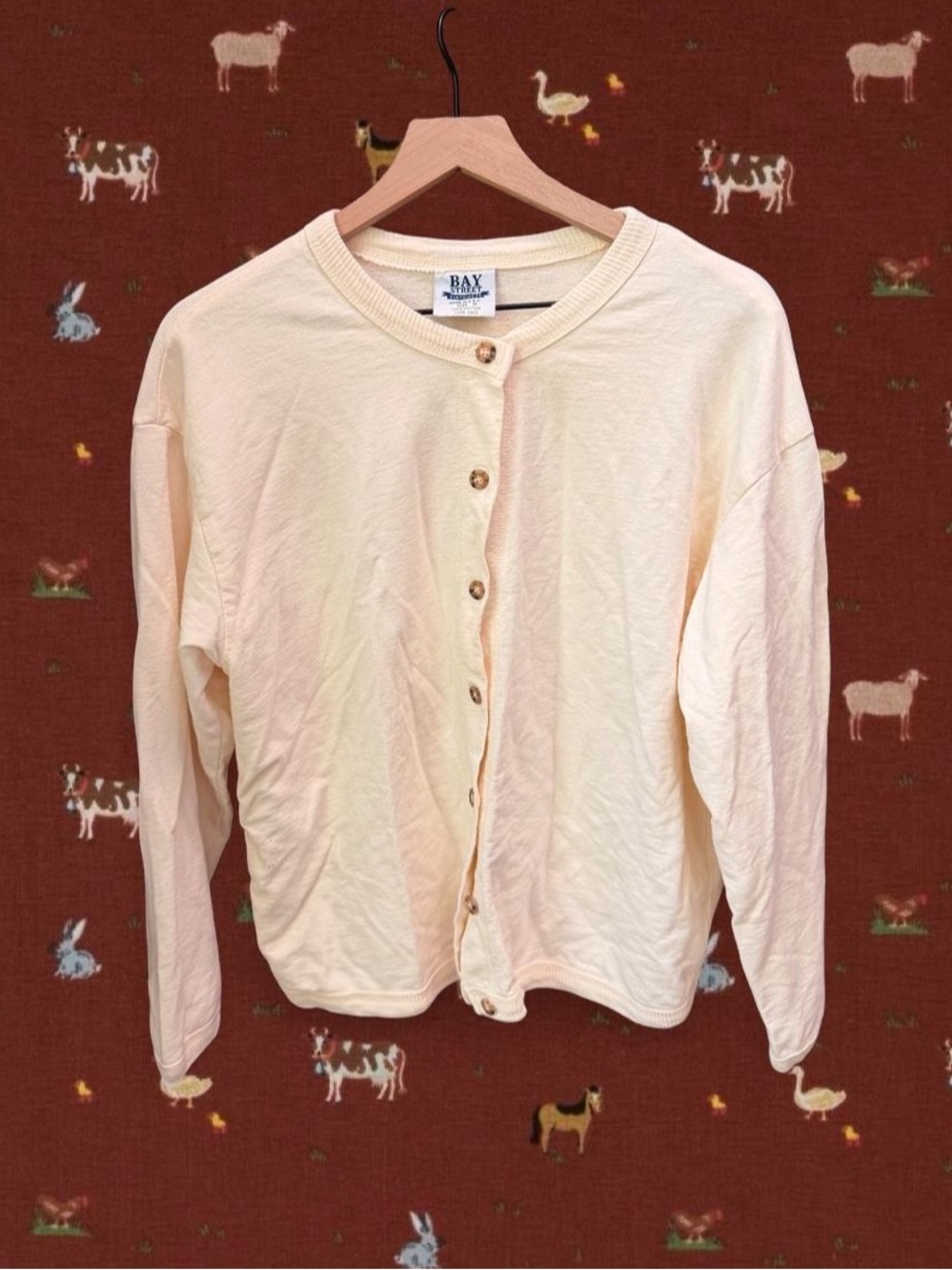 Vintage Cream Button-Front Long-Sleeve Top